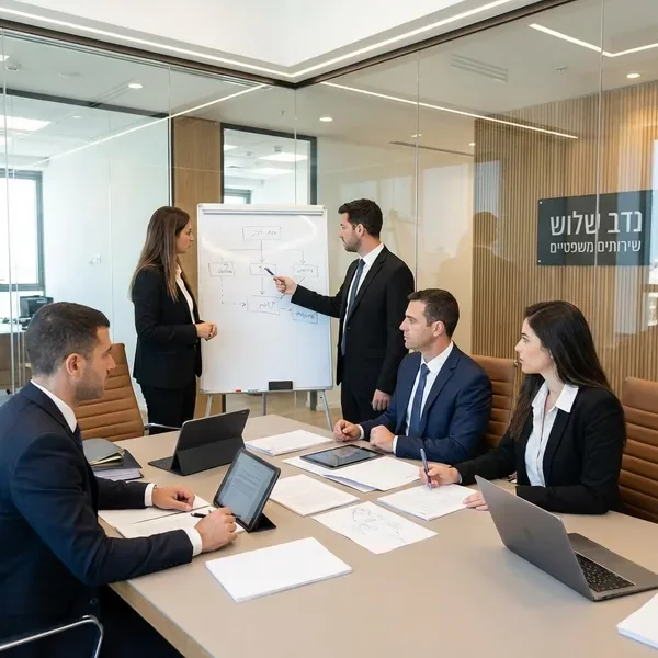 צוות עורך דין נדב שלוש עובד על אסטרטגיה משפטית